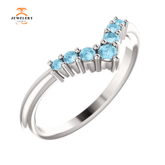 14KT GOLD 0.20 CTW ROUND AQUAMARINE GRADUATED "V"