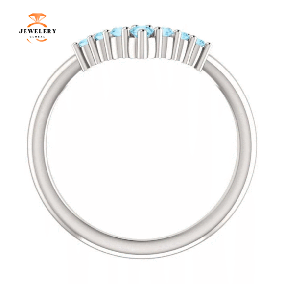 14KT GOLD 0.20 CTW ROUND AQUAMARINE GRADUATED "V" - Image 2