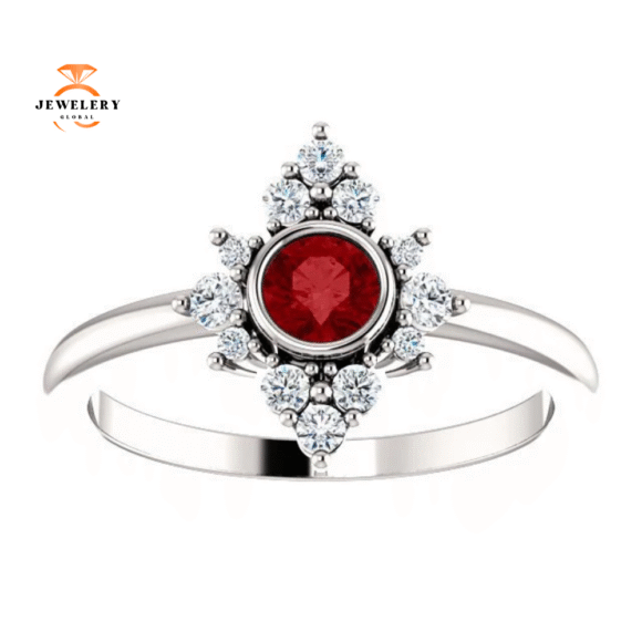 14KT GOLD 0.35 CT RUBY & 1/5 CTW DIAMOND BEZEL HALO RING - Image 7