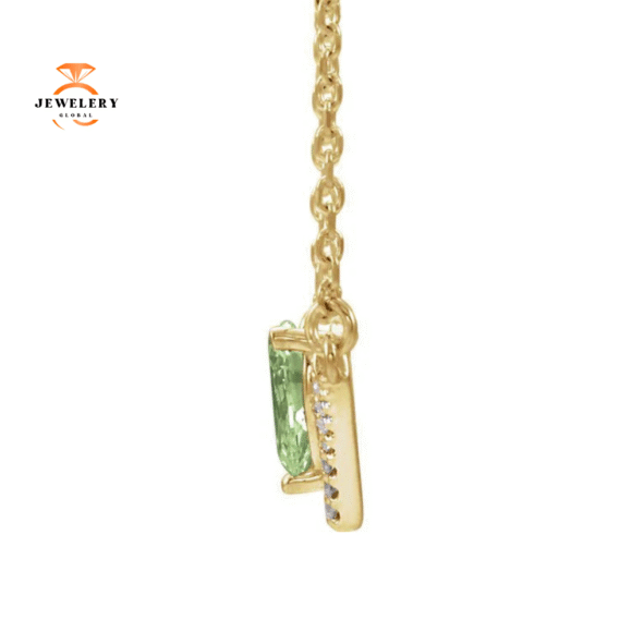 14KT GOLD 0.48 CT PERIDOT & .08 CTW DIAMOND ACCENT "V" BAR NECKLACE - Image 6