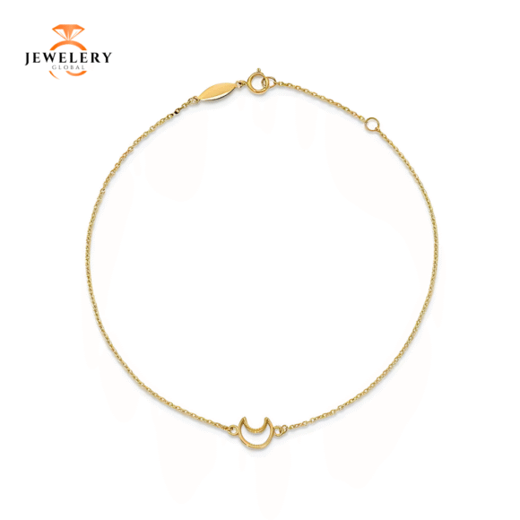 14K YELLOW GOLD TEXTURED & POLISHED MOON ANKLET - Image 3