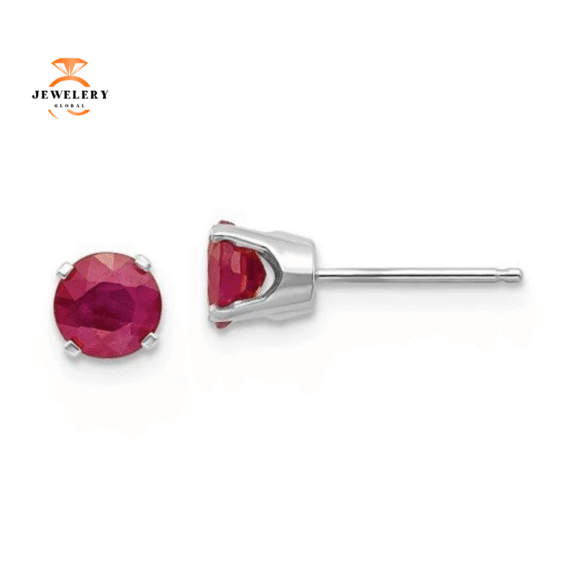 14KT GOLD 1.40 CTW ROUND RUBY STUD EARRINGS