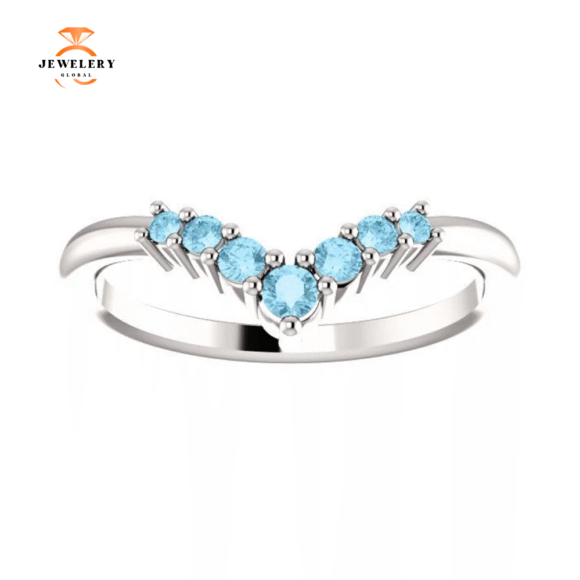 14KT GOLD 0.20 CTW ROUND AQUAMARINE GRADUATED "V" - Image 3