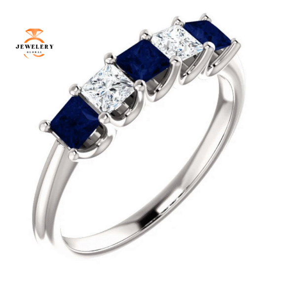 14KT GOLD 0.60 CTW SAPPHIRE & 0.33 CTW DIAMOND SQUARE 5 STONE BAND - Image 12