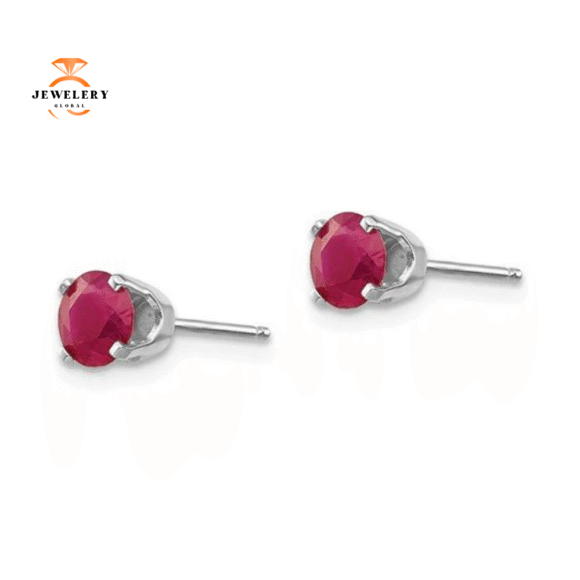 14KT GOLD 1.40 CTW ROUND RUBY STUD EARRINGS - Image 2