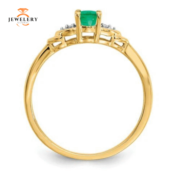 14KT DIAMOND AND EMERALD 3 STONE STYLE RING - Image 6