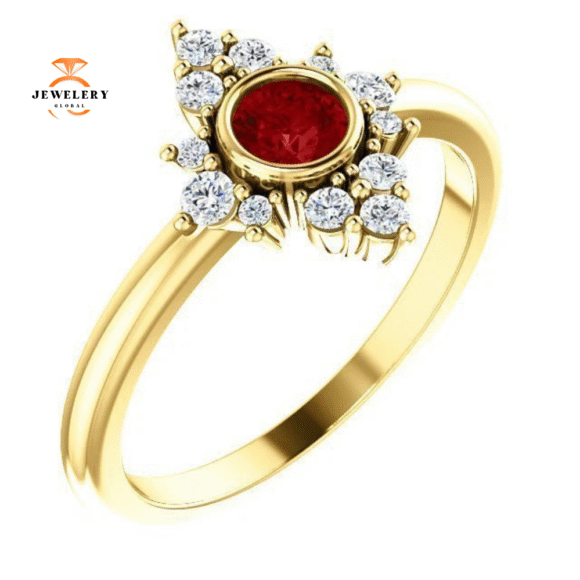 14KT GOLD 0.35 CT RUBY & 1/5 CTW DIAMOND BEZEL HALO RING - Image 9