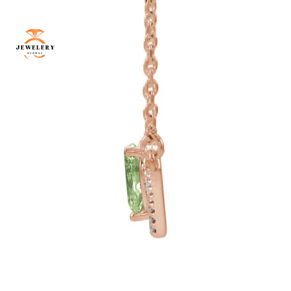 14KT GOLD 0.48 CT PERIDOT & .08 CTW DIAMOND ACCENT "V" BAR NECKLACE - Image 4