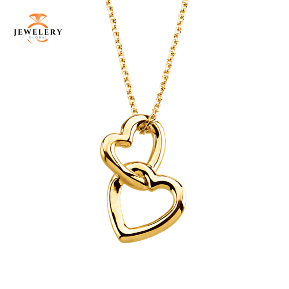 14K YELLOW GOLD VERTICAL DOUBLE HEART NECKLACE
