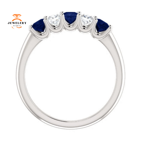 14KT GOLD 0.60 CTW SAPPHIRE & 0.33 CTW DIAMOND SQUARE 5 STONE BAND - Image 13
