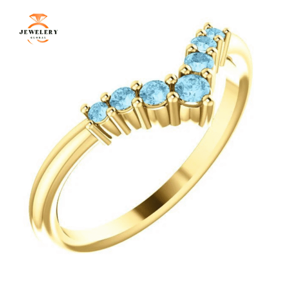 14KT GOLD 0.20 CTW ROUND AQUAMARINE GRADUATED "V" - Image 5