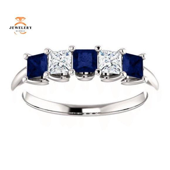 14KT GOLD 0.60 CTW SAPPHIRE & 0.33 CTW DIAMOND SQUARE 5 STONE BAND - Image 14