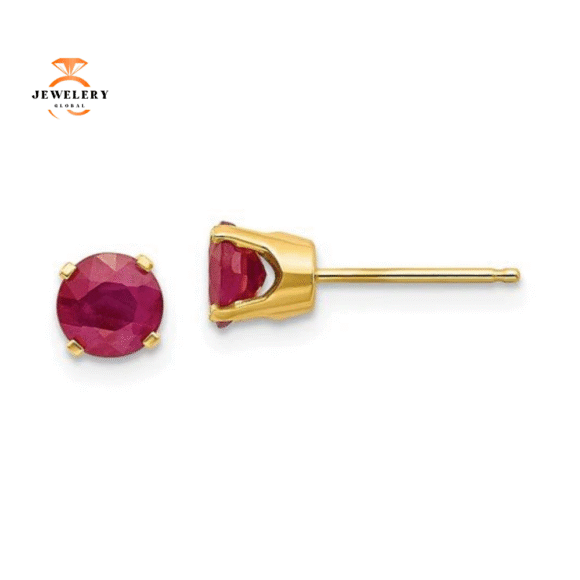 14KT GOLD 1.40 CTW ROUND RUBY STUD EARRINGS - Image 4