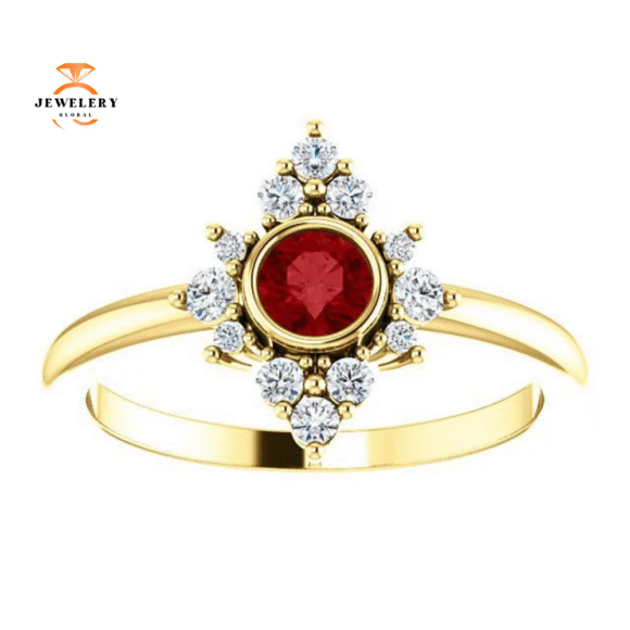 14KT GOLD 0.35 CT RUBY & 1/5 CTW DIAMOND BEZEL HALO RING - Image 11