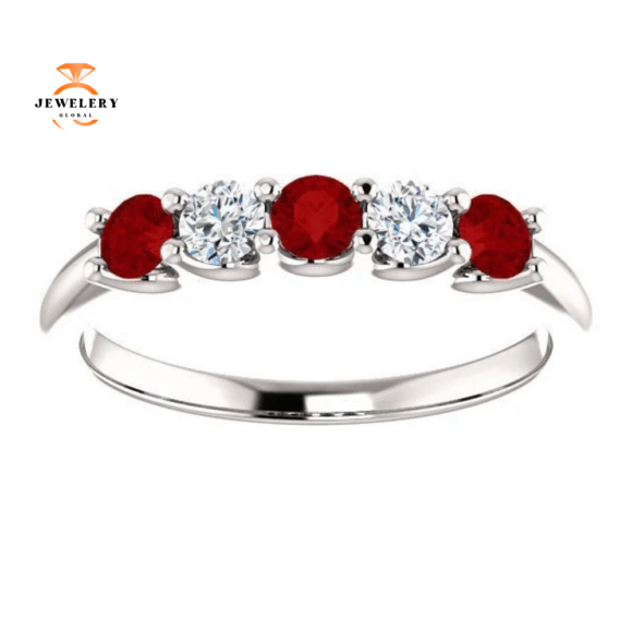 14KT GOLD 0.48 CTW RUBY & 0.20 CTW DIAMOND 5 STONE BAND