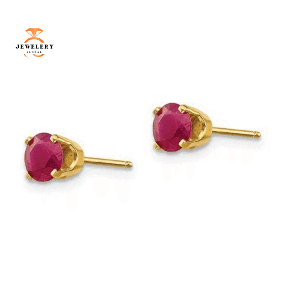 14KT GOLD 1.40 CTW ROUND RUBY STUD EARRINGS - Image 5
