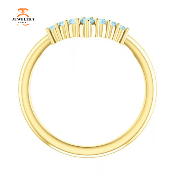 14KT GOLD 0.20 CTW ROUND AQUAMARINE GRADUATED "V" - Image 6
