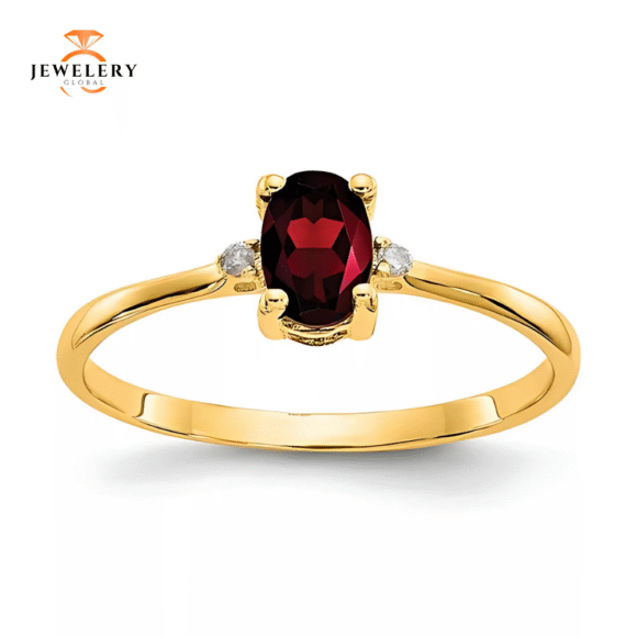 14KT DIAMOND AND GARNET BIRTHSTONE RING