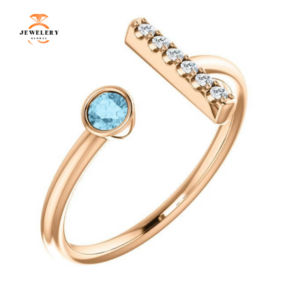 14KT GOLD 0.10 CT AQUAMARINE & .06 CTW DIAMOND BAR RING - Image 10