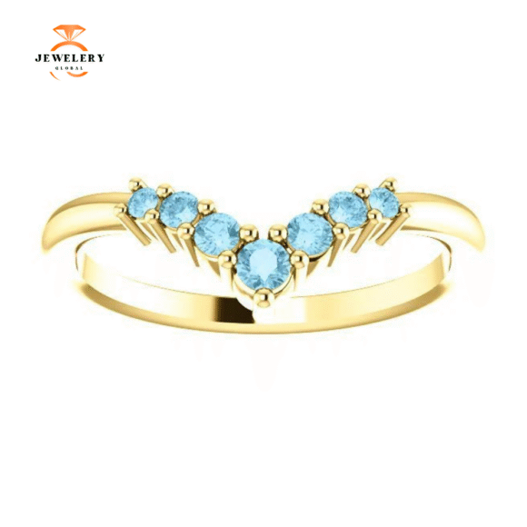 14KT GOLD 0.20 CTW ROUND AQUAMARINE GRADUATED "V" - Image 7