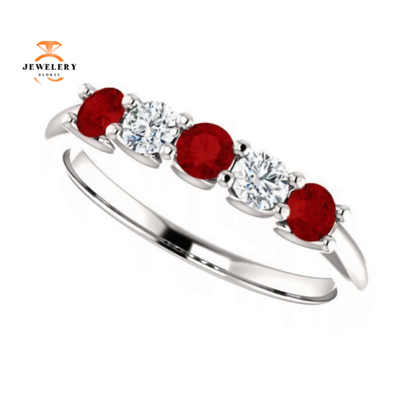 14KT GOLD 0.48 CTW RUBY & 0.20 CTW DIAMOND 5 STONE BAND - Image 2