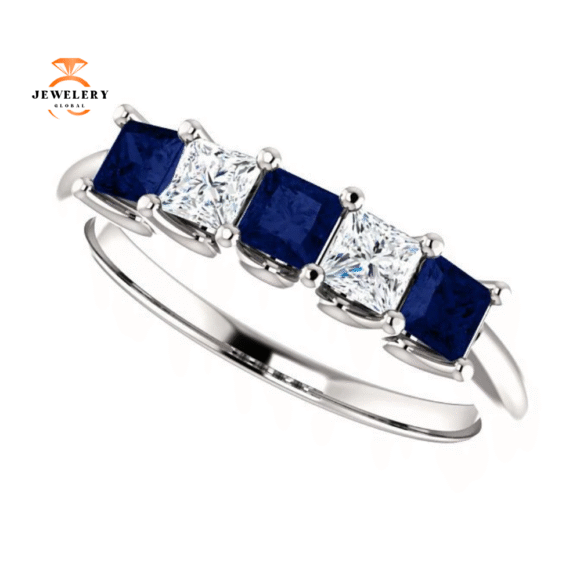 14KT GOLD 0.60 CTW SAPPHIRE & 0.33 CTW DIAMOND SQUARE 5 STONE BAND - Image 16