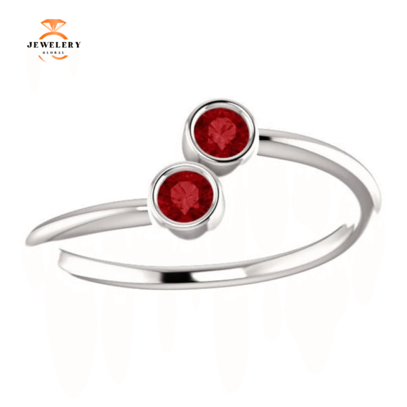 14KT GOLD .32 CTW GENUINE RUBY BEZEL-SET 2 STONE RING - Image 6