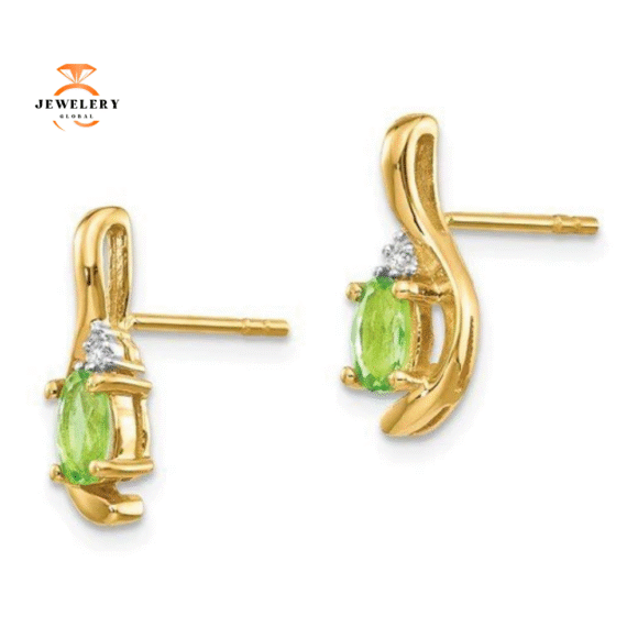 14KT GOLD DIAMOND AND OVAL PERIDOT EARRINGS - Image 3