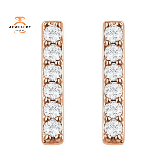 14KT Gold Vertical Bar 1/10 CTW Diamond Earrings - Image 2