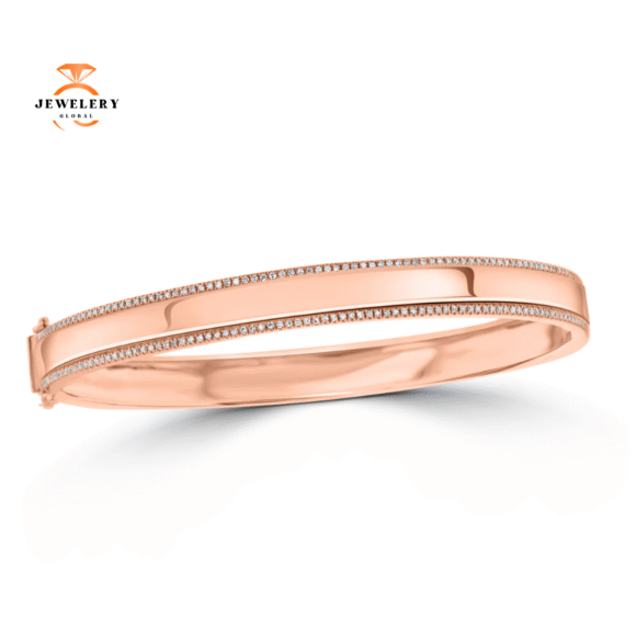 14KT ROSE GOLD 0.40 CTW DIAMOND BANGLE BRACELET - Image 2