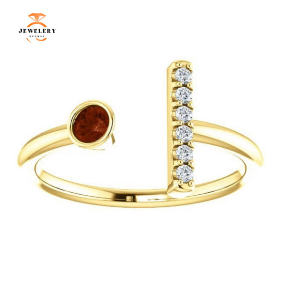 14KT GOLD 0.14 CT GARNET & .05 CTW DIAMOND BAR RING - Image 7