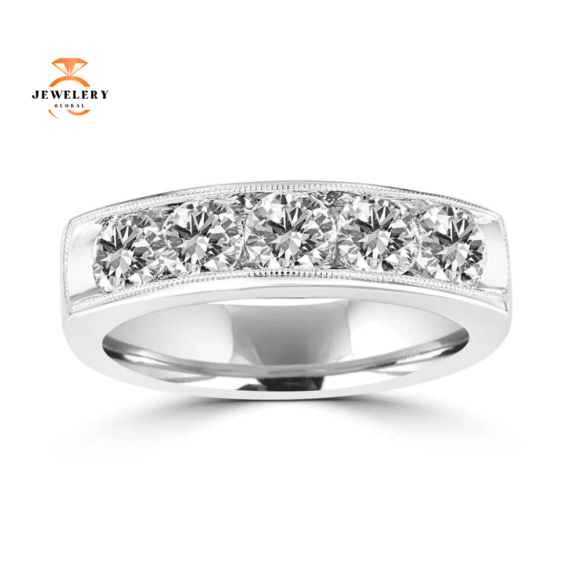 14KT White Gold 1 1/2 CTW Diamond Channel Set Milgrain Band