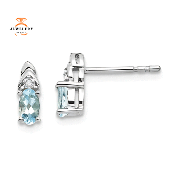 14KT GOLD 0.40 CARAT OVAL AQUAMARINE & DIAMOND EARRINGS