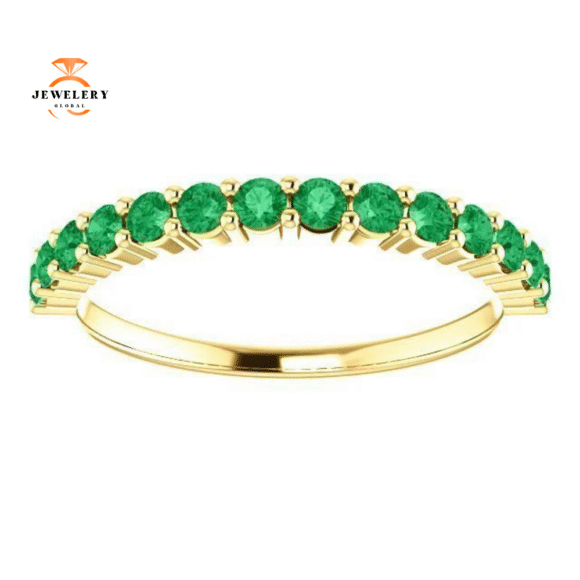 14KT GOLD 0.56 CTW ROUND EMERALD SHARED PRONG RING - Image 14
