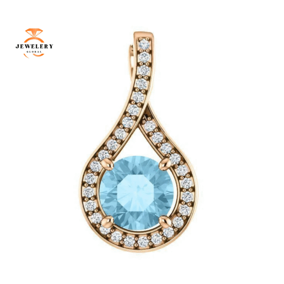 14KT GOLD 0.75 CT AQUAMARINE & .08 CTW DIAMOND DROP PENDANT - Image 7