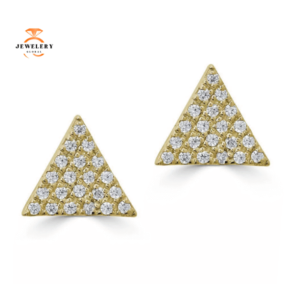 14KT GOLD 1/10 CTW DIAMOND PAVE TRIANGLE EARRINGS - Image 3