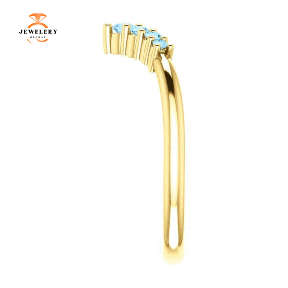 14KT GOLD 0.20 CTW ROUND AQUAMARINE GRADUATED "V" - Image 8