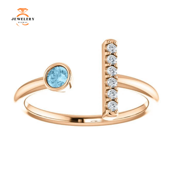 14KT GOLD 0.10 CT AQUAMARINE & .06 CTW DIAMOND BAR RING - Image 8