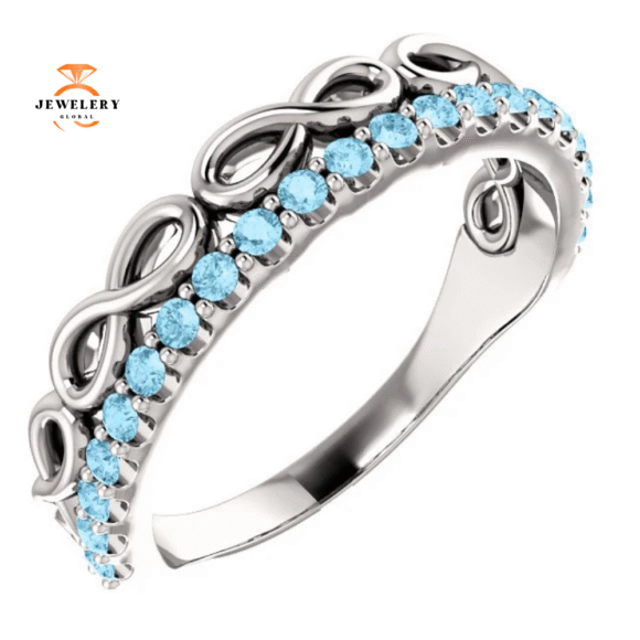 14KT GOLD 0.35 CTW AQUAMARINE INFINITY STACKABLE RING