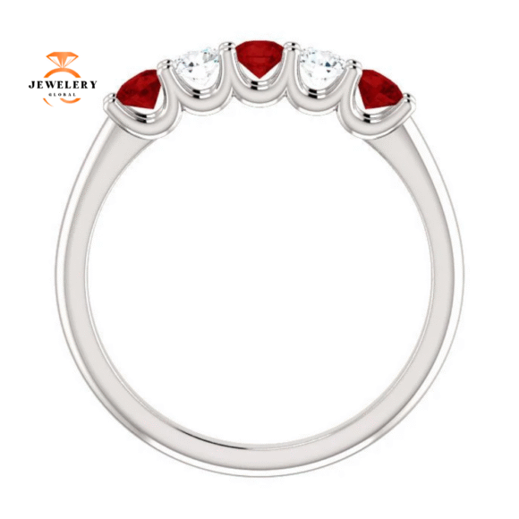 14KT GOLD 0.48 CTW RUBY & 0.20 CTW DIAMOND 5 STONE BAND - Image 4