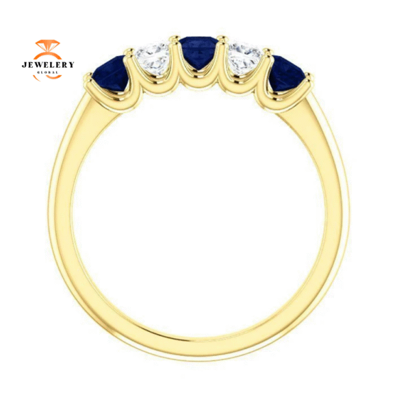 14KT GOLD 0.60 CTW SAPPHIRE & 0.33 CTW DIAMOND SQUARE 5 STONE BAND - Image 8