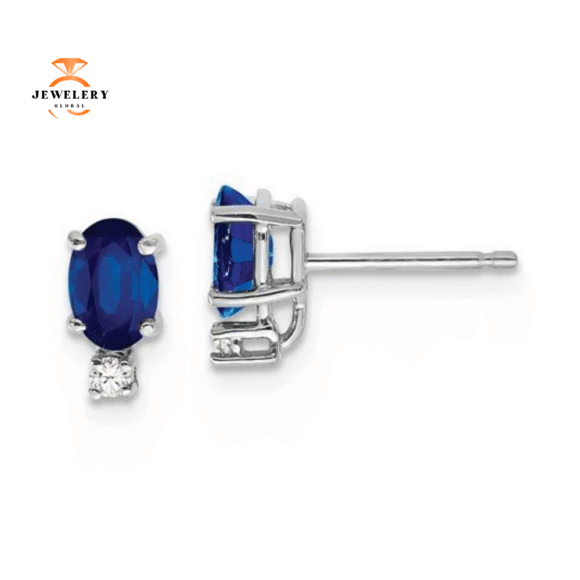 14KT GOLD 1.40 CTW SAPPHIRE & .04 CTW DIAMOND EARRINGS