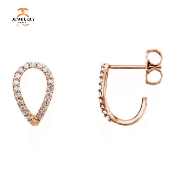 14KT GOLD 0.20CTW DIAMOND GEOMETRIC J-HOOP EARRINGS - Image 4