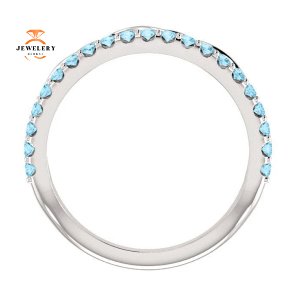 14KT GOLD 0.35 CTW AQUAMARINE INFINITY STACKABLE RING - Image 2