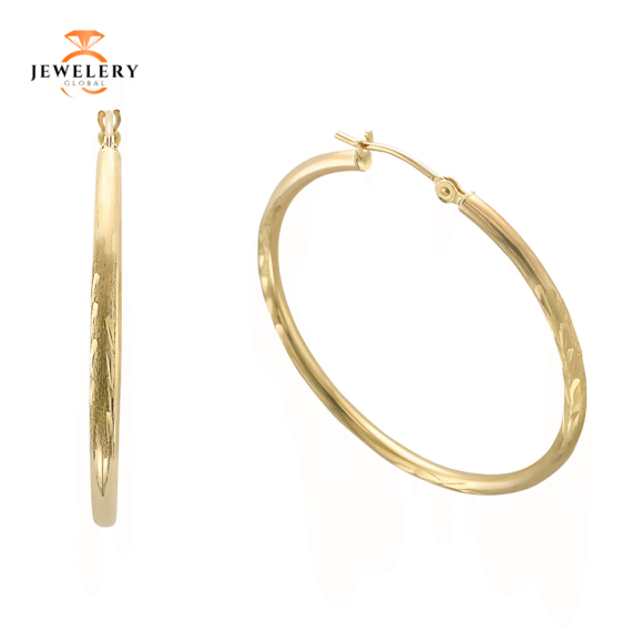 14KT Diamond Cut Hoop Earrings