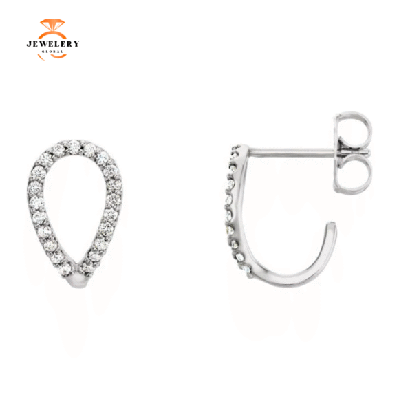 14KT GOLD 0.20CTW DIAMOND GEOMETRIC J-HOOP EARRINGS