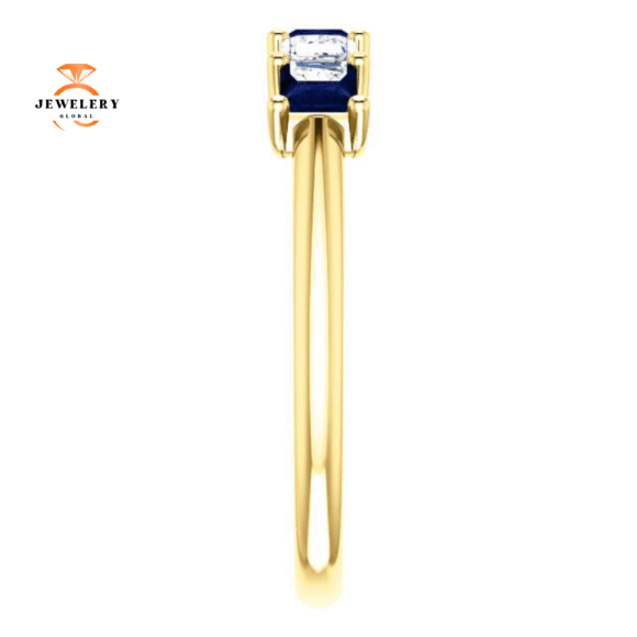 14KT GOLD 0.60 CTW SAPPHIRE & 0.33 CTW DIAMOND SQUARE 5 STONE BAND - Image 10