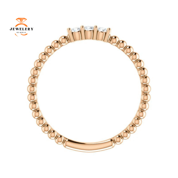 14KT GOLD 1/10 CTW DIAMOND 3 STONE BBEADED STACKABLE RING - Image 3