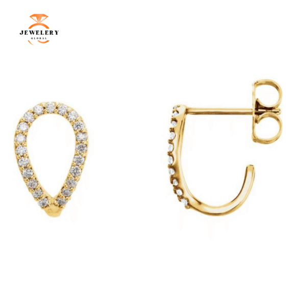 14KT GOLD 0.20CTW DIAMOND GEOMETRIC J-HOOP EARRINGS - Image 3