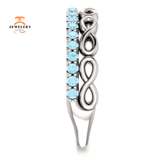 14KT GOLD 0.35 CTW AQUAMARINE INFINITY STACKABLE RING - Image 4